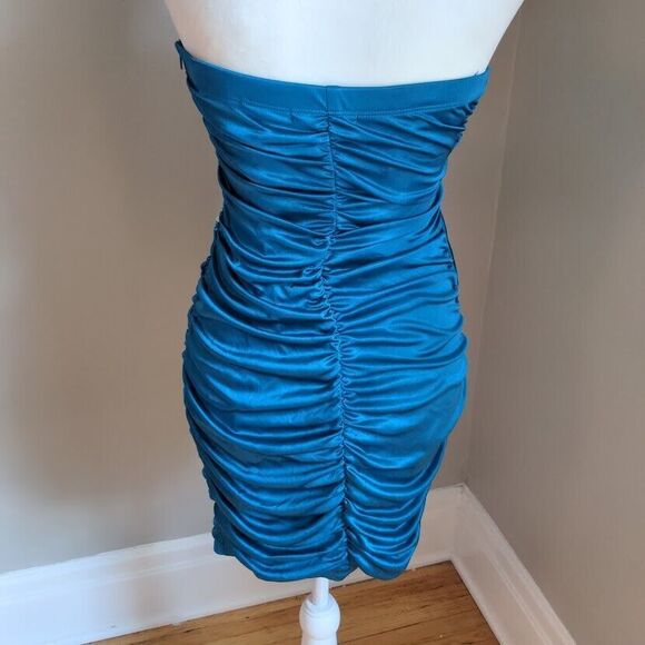 Vintage Y2K Mini Dress Strapless City Triangles Trashy Bejeweled Party Blue S - Picture 2 of 15